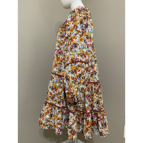 Kourt Yellow Orange Floral Poplin Mini Dress XS - Picture 5 of 6